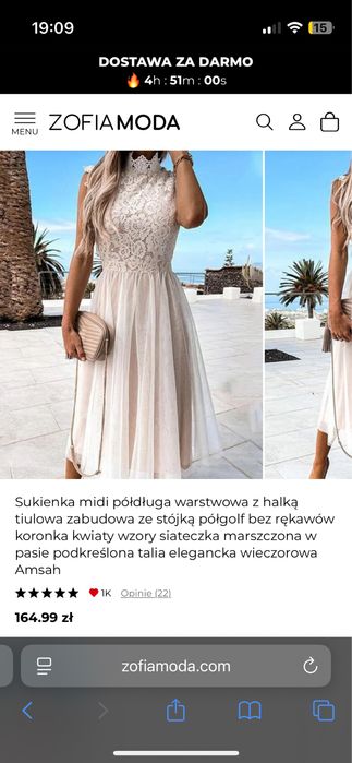 Sukienka midi z halką tuliowa