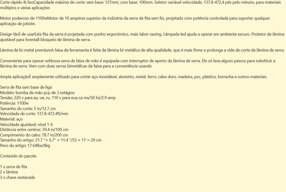 D85-serra de fita portátil de velocidade variável 1100w COM BASE
