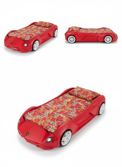 Łóżko Samochód Auto 70x160 Czerwone + Materac + Światła LED