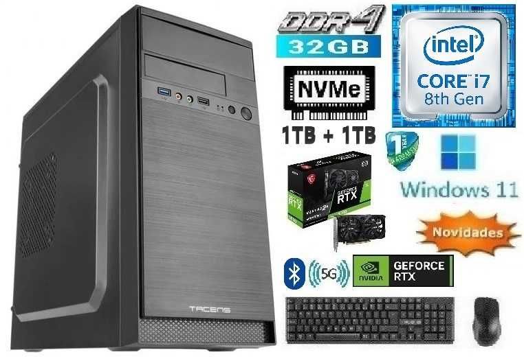 Pc Gamer 8ªG|i7-8700-4.6G|32G|NVMe1TB+HDD1TB|RTX3050-8G-Dr6|5G+BT|W11