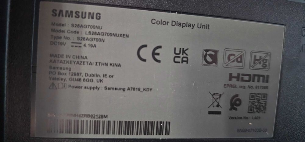 Samsung Odyssey G7 28” (S28AG700NU) – com defeito / Para peças