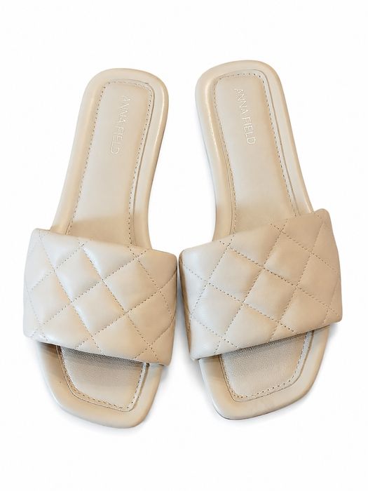 Anna Field Klapki Skórzane Pikowane Beżowe Made in Italy 37