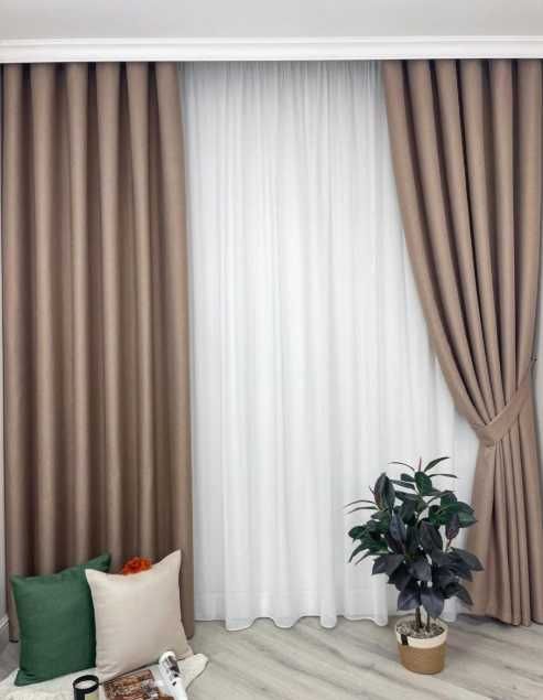 комплект штор сонцезахисних блекаут льон рогожка в різних кольорах