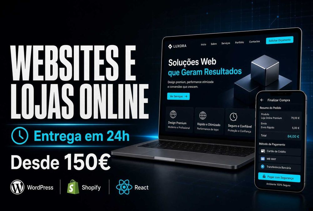 Crio Websites e Lojas Online - Entrega em 24h - Preços desde 150€