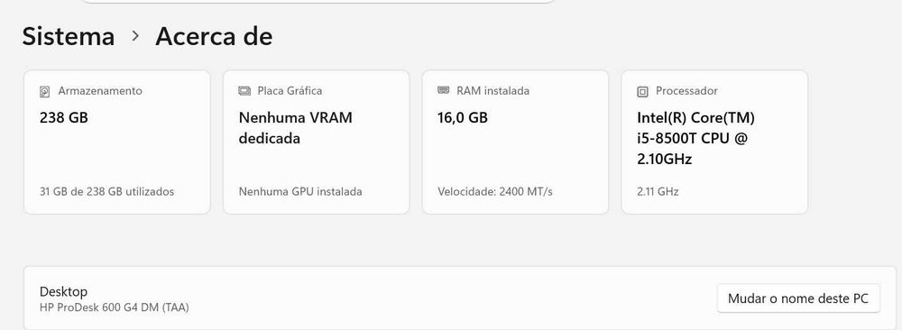 HP ProDesk 600 G4 8500T 16GB 256 NVME SSD