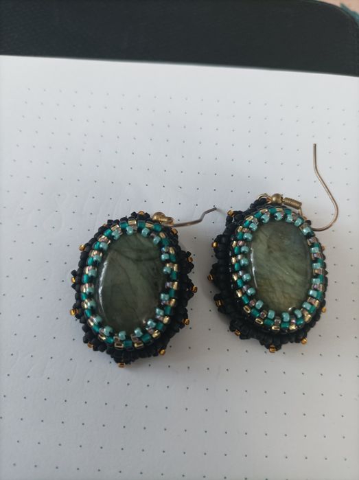 Kolczyki labradoryt czarne beading