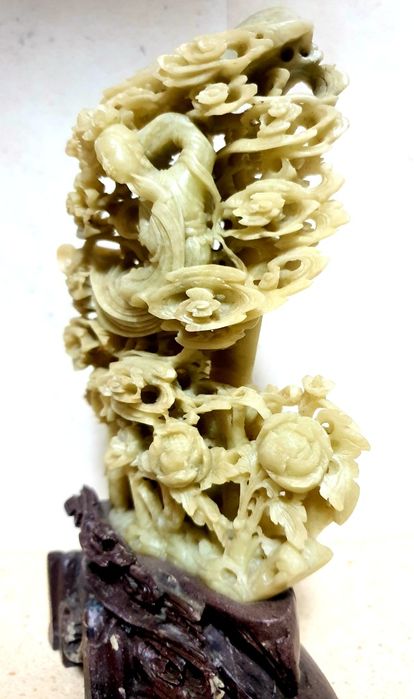 Magnífica antiga escultura asiática Deusa Guanyin em pedra de sabão