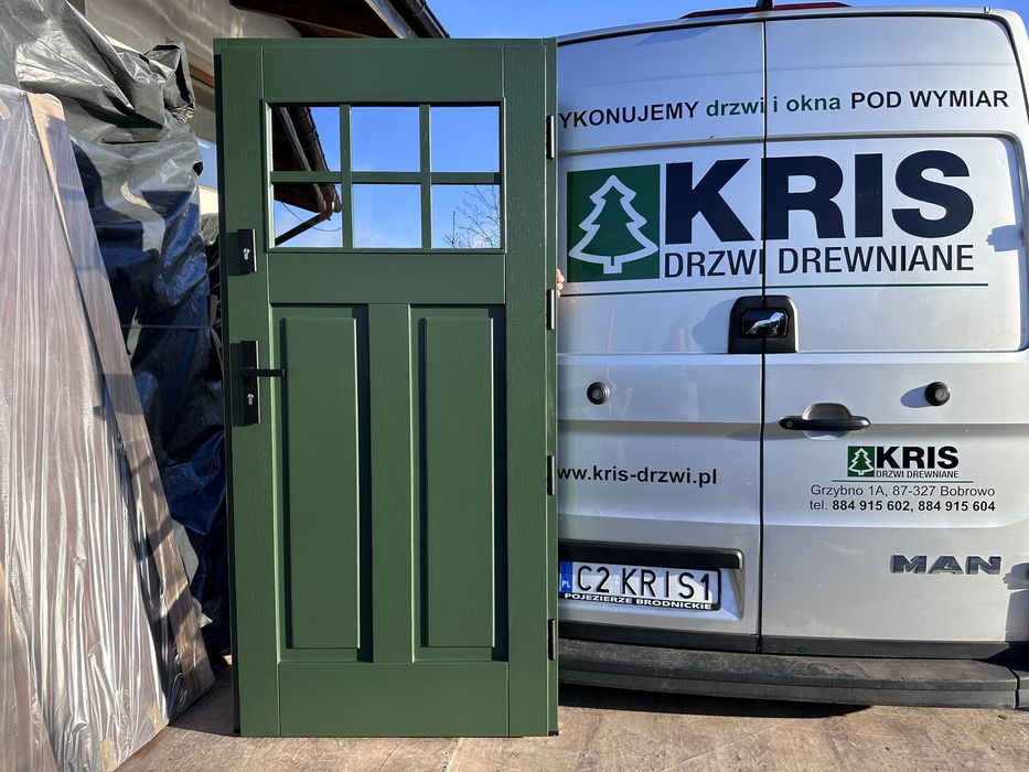 Drzwi zewnętrzne drewniane Amerykańskie zielone Cała Polska na wymiar