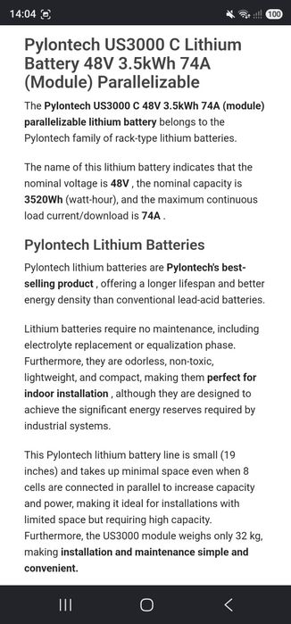 Pylontech US3000C lithium battery