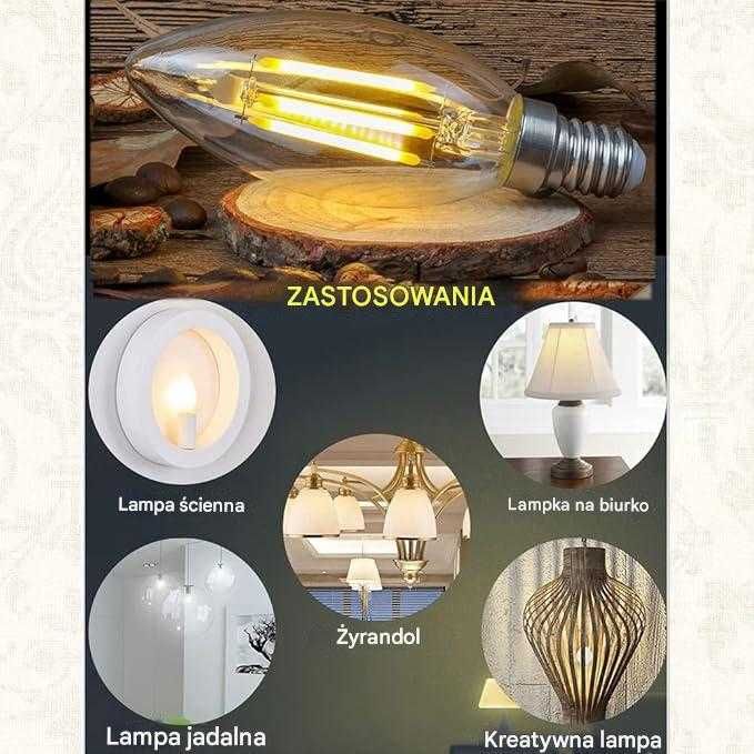 6x Żarówka LED E14 4W = 40W 400lm 2700K Ciepła 300° Filament Huoqilin