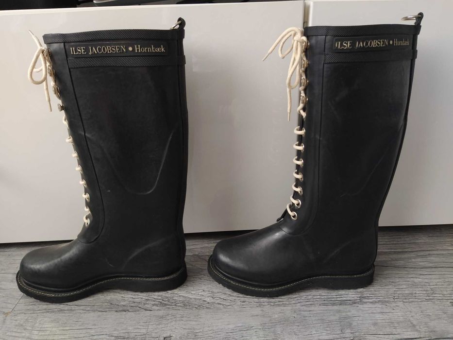 ILSE JACOBSEN Hornbaek czarne ocieplane sznurowane wysokie kalosze r37