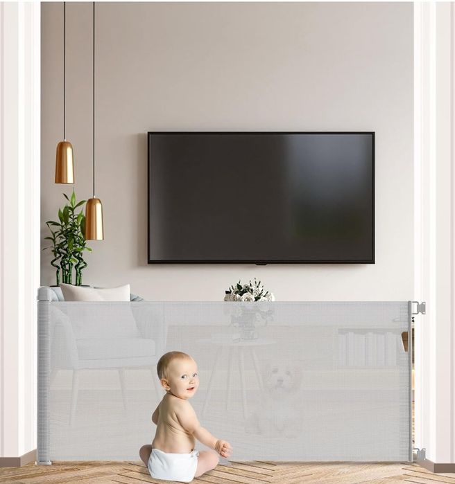 Bramka ochronna na drzwi dla dzieci wysuwana 0-300cm szara barierka