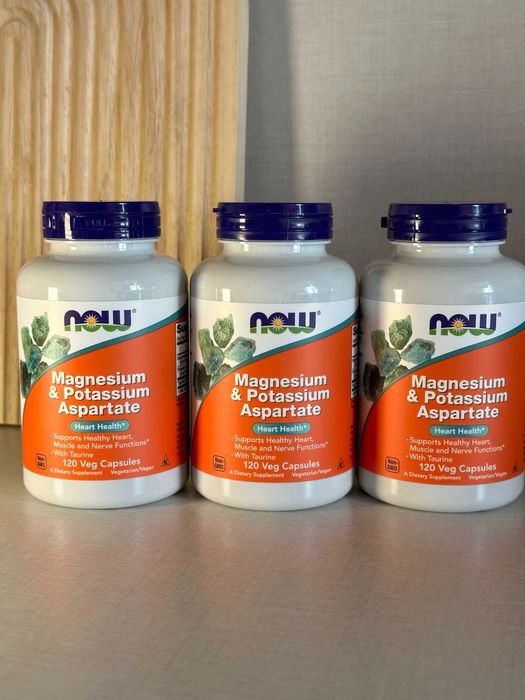 Магній калій таурин NOW Foods, аспартат магнію та калію, 120 капсул