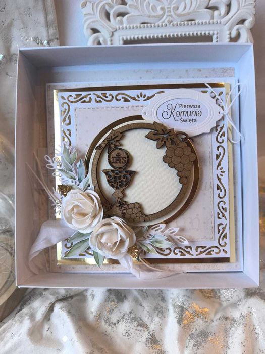Ręcznie robiona kartka na Pierwszą Komunię Świętą –gotowa do wręczenia