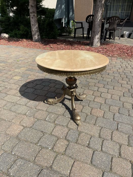 Ława stylowa mosiądz marmur stolik kawowy okrągły