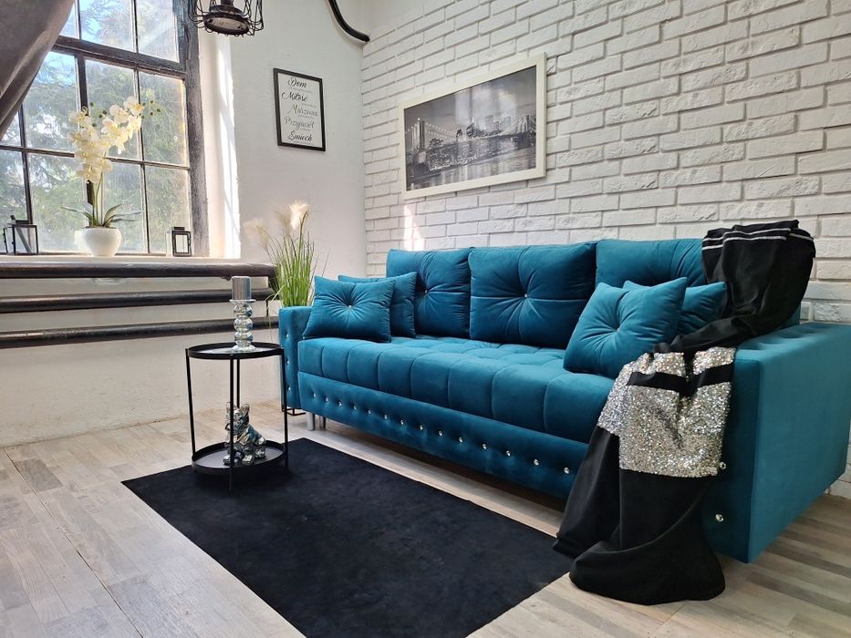 Kanapa Sofa Samara glamour  rozkładana welur sprężyny