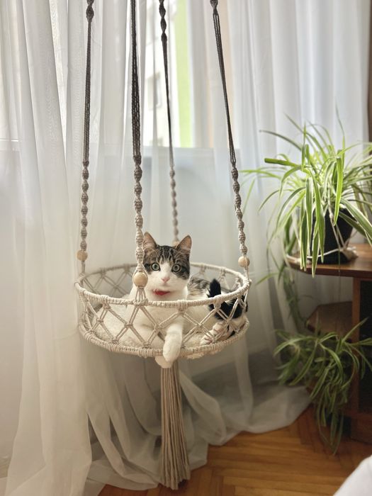 Плетений макраме гамак для кота підвісне ліжечко для котика
