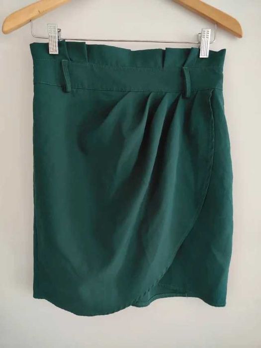 Mini Saia Verde Garrafa de Cintura Alta com Drapeado S (36)
