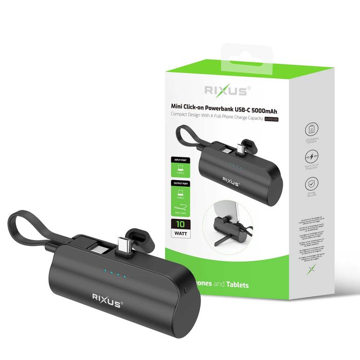 Mini Power Bank de Encaixe USB-C 5000mAh Preto