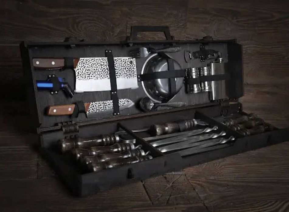 Набір шампурів в кейсі (дерево\фанера)! Ідеальний подарунок чоловіку!