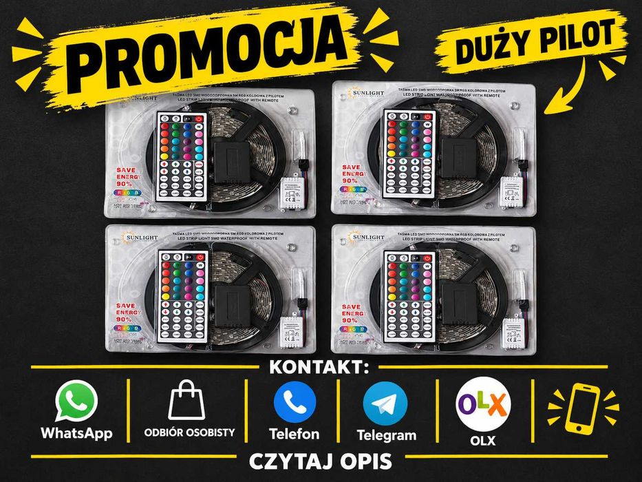 Taśma LED 5M Multi Kolor Biały +Kolorowy +Zasilacz Mocny Zestaw