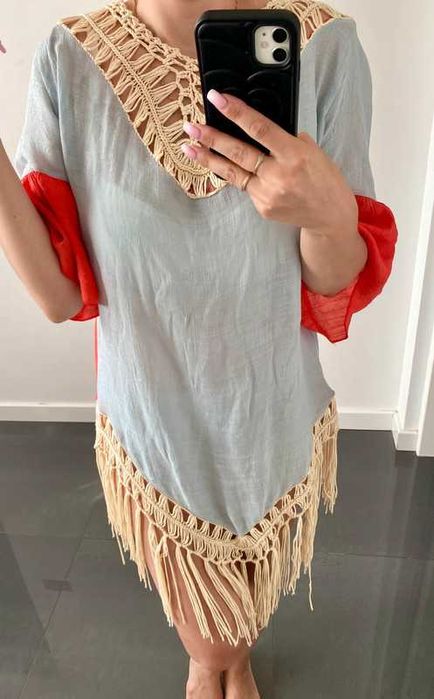 Tunika plażowa/pareo z frędzlami na kostium kąpielowy
