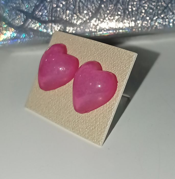 Nowe kolczyki serca różowe brokatowe błyszczące ze stali nierdzewnej