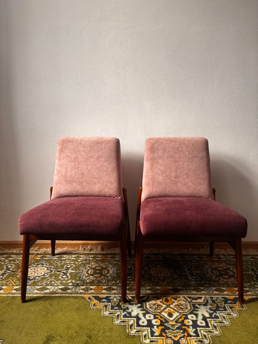 Krzesła tapicerowane PRL, fioletowo-różowe, odrestaurowane