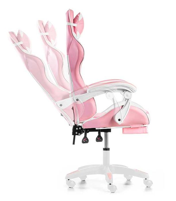 Fotel Gamingowy Z Podnóżkiem Różowy Regulowany + Poduszka Masująca