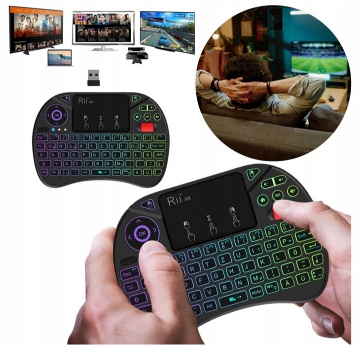Mini Bezprzewodowa Klawiatura Touchpad Smart LED USB Rii X8