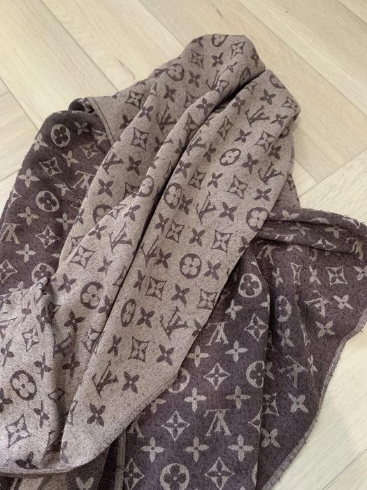Szalik chusta Louis Vuitton LV brązowa nude monogram