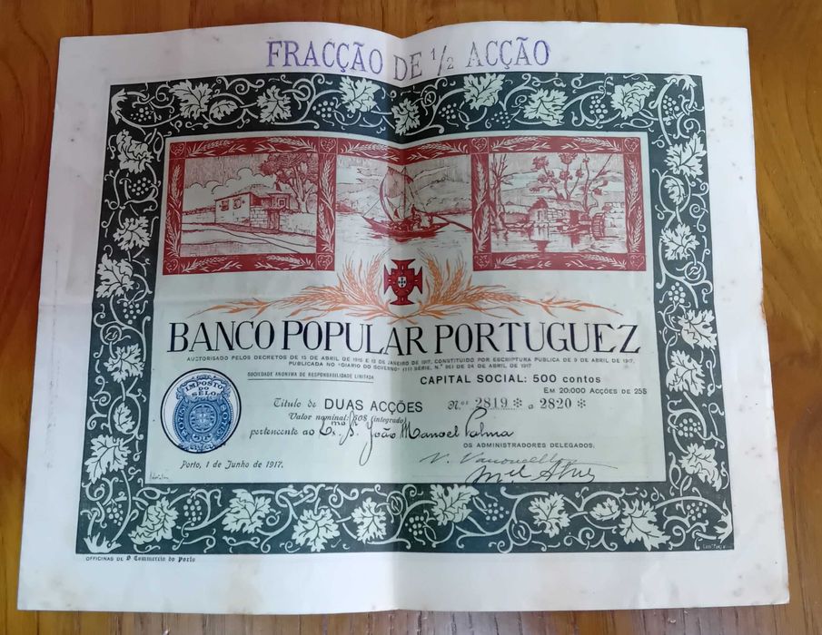Ações do antigo Banco Popular Portuguez