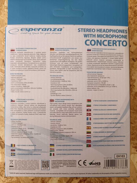 Esperanza Auscultadores c microfone EH103 Stereo Black
