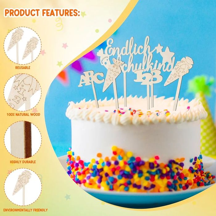 Toppery toper na tort babeczki drewniane 7szt O270