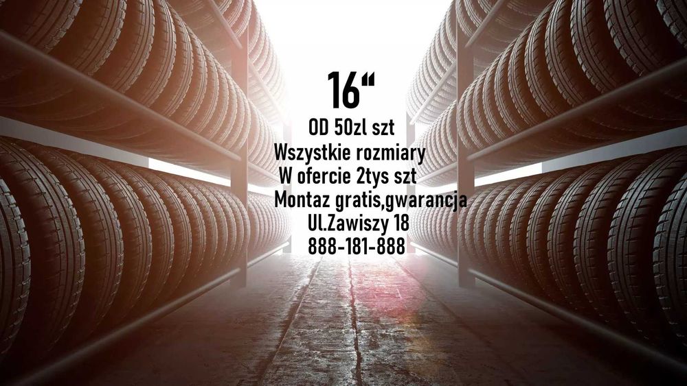 Opony 16" wszystkie rozmiary i marki w niskich cenach .Montaż lub wysyłka