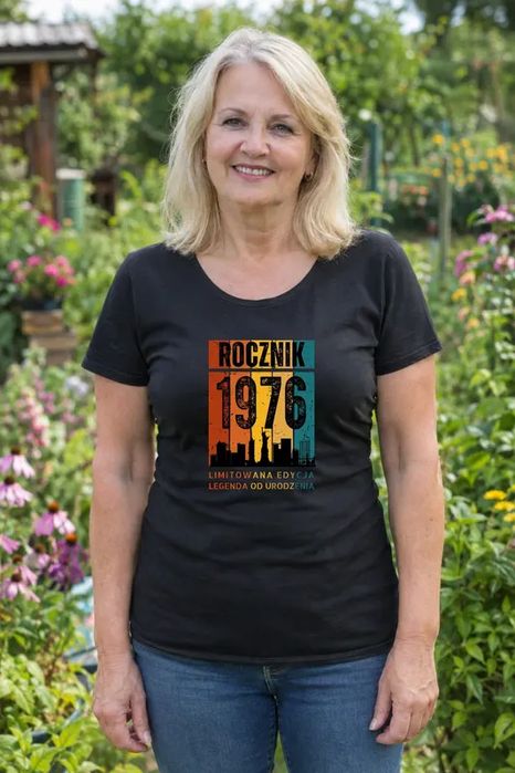 Koszulka damska czarna Rocznik 1976 Legenda od urodzenia M