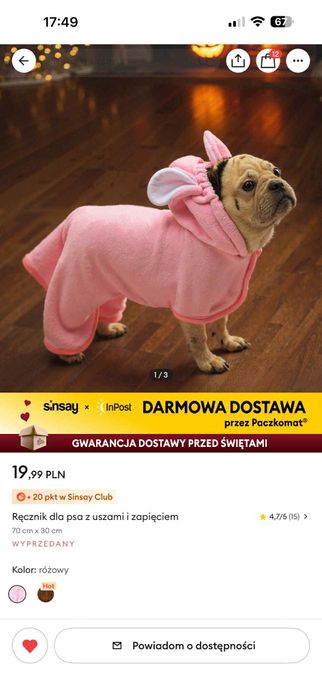 Szlafrok dla psa Sinsay nowy