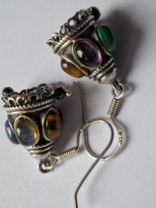 Srebrne kolczyki ametyst malachit labradoryt srebro rękodzieło