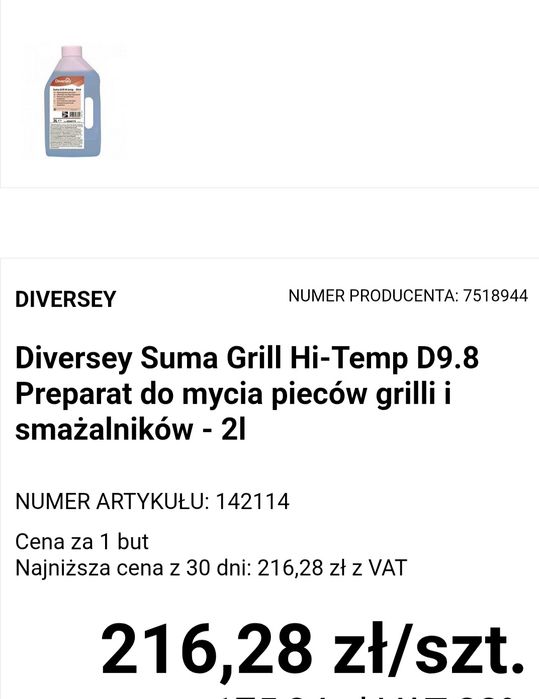 Preparat do czyszczenia pieców, smażalników i grilli  Diversey Suma