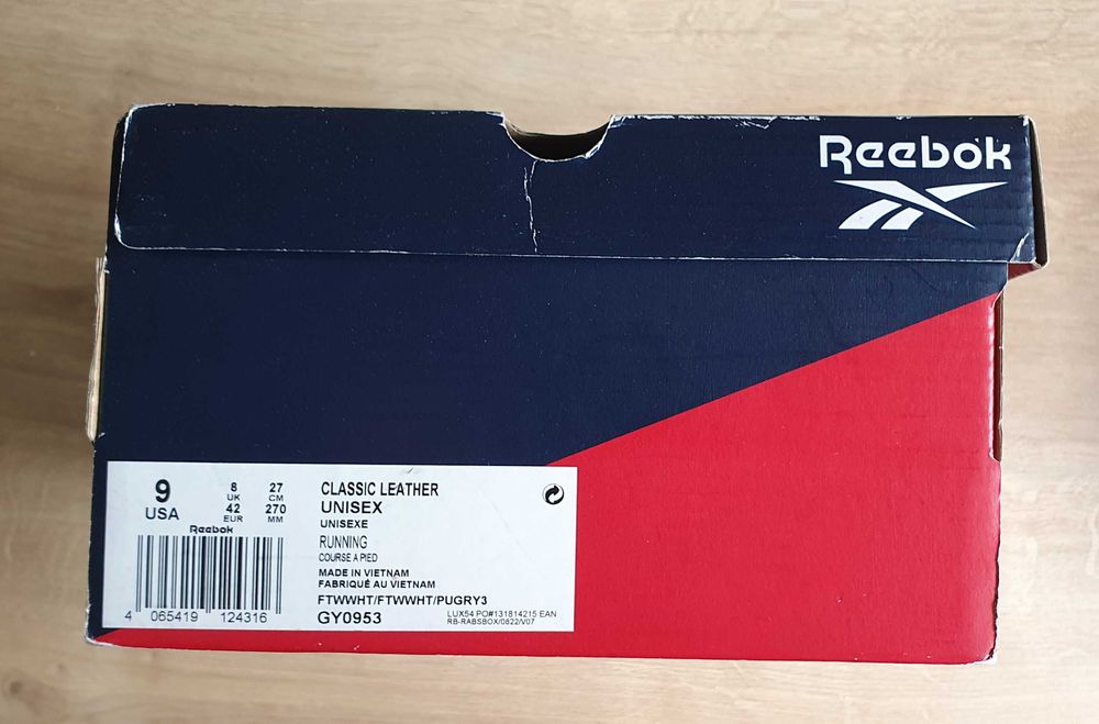 Sneakersy męski Reebok classic leather GY0953 stan bdb wkładka 27 cm rozm. 42
