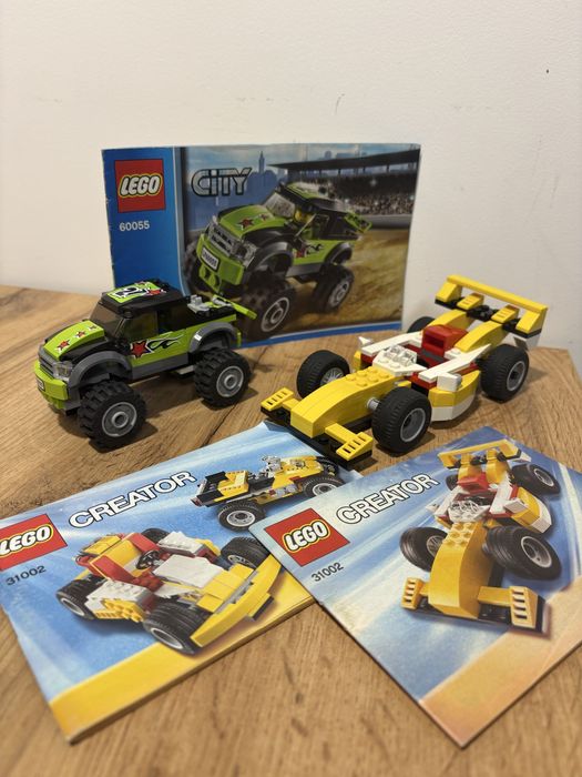 Dwa samochody lego quad i wyścigówka lego creator, city