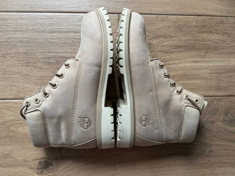 beżowe skórzane Timberlandy 6 Inch wodoodporne