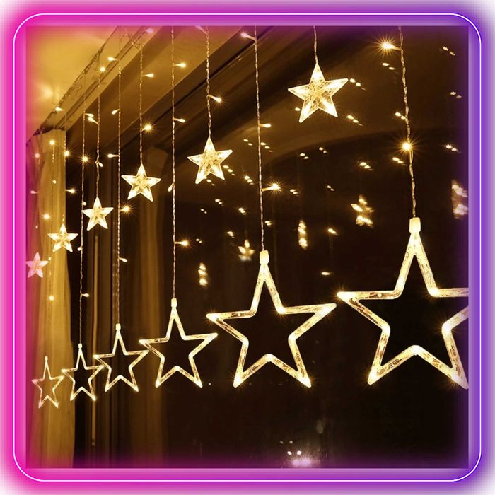 Kurtyna świetlna LED lampki świąteczne gwiazdy girlanda ciepła biel