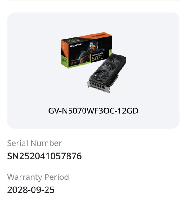RTX 5070 Gigabyte Windforce OC SFF 12G - Gwarancja 2028