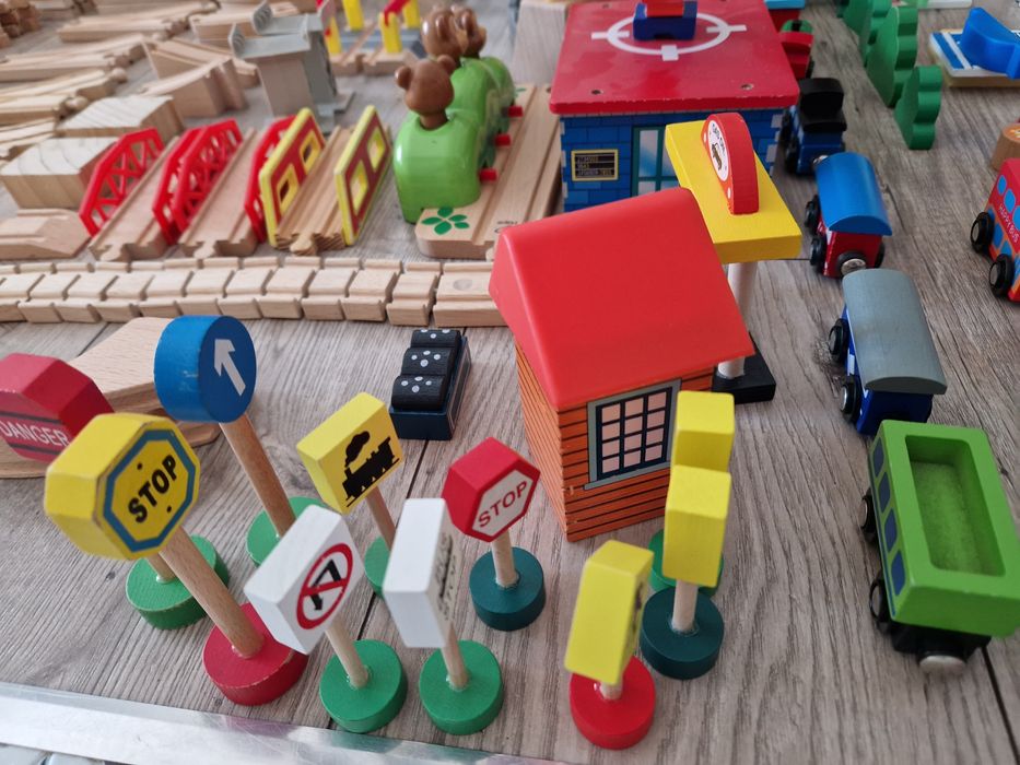 Drewniana kolejka 184 elementy drewniane tory