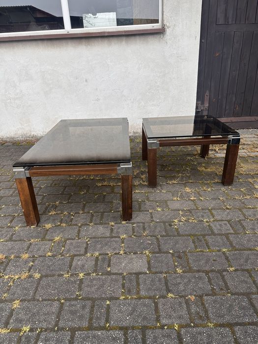 Para stolikow kawowych ze szklanym blatem w stylu Pierre Vandel