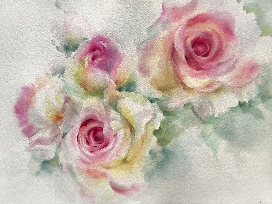 Piękne róźe - oryginalna akwareła, A3,
