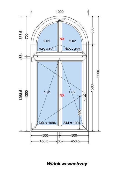 Okno PCV łukowe, łuk półkolisty 1000x2000mm, RU+U, dolnośląskie, cała Polska! Dowieziemy, zamontujemy!