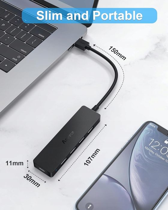 HUB USB 4w1 4-Portowy USB-A 3.0 Superszybki Transfer Danych 5Gbit/s