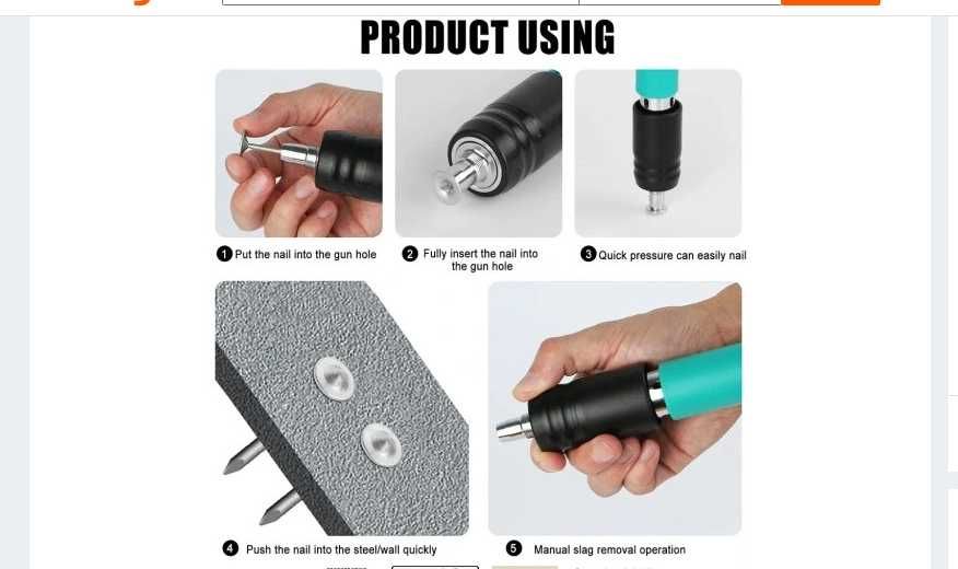 Pistolet do gwoździ Nitownica + 50 gwoździ / nitów